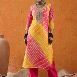 Indo Era Leheriya Printed Round Neck Zari Work Georgette Straight Kurta-picture-46