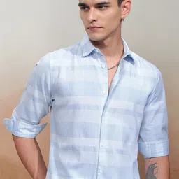HIGHLANDER Men Horizontal Stripes Opaque Checked Casual Shirt-picture-5