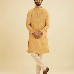 Manyavar Checked Mandarin Collar Straight Kurta-picture-41