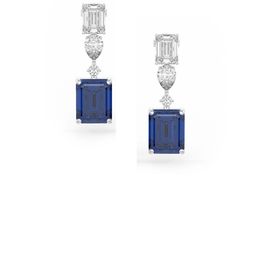 MISS JO Sterling Silver Rhodium-Plated Tourmaline Studded Rectangle Drop Earrings-image-6