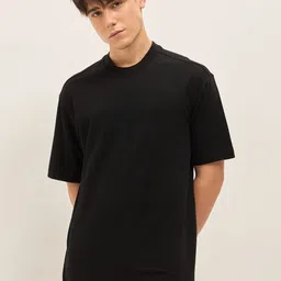 Mast & Harbour Black Drop-Shoulder Sleeves Anti Odour Pure Cotton Oversized Tshirt-image-63