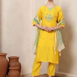 Nehamta Women Ethnic Motifs Embroidered Kurta with Trousers & Dupatta-picture-16