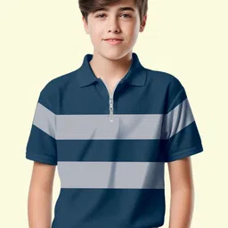 AUSK Boys Printed Polo Collar Half Sleeve Regular Fit Zipper Tshirt-image-23