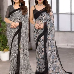 Moda Rapido Pack of 2 Floral Printed Pure Georgette Saree-image-96