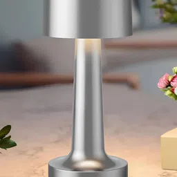 Homesake Silver-Toned Aluminium Industrial Cylindrical Shaped Table Lamp-image-13