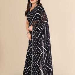 Moda Rapido Leheriya Printed Embellished Mirror Work Saree image 3