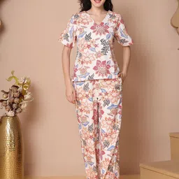 TAG 7 Women Printed V-Neck Pure Cotton Night suit-picture-54