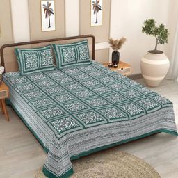 INDHOME LIFE Green & White Ethnic Printed 186 TC Cotton Queen Bedsheet Set 2.08 m x 2.28 m-image-98