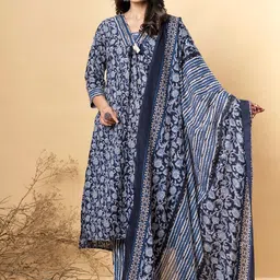 Readiprint Floral Printed Pure Cotton A-Line Kurta With Trousers And Dupatta-picture-29