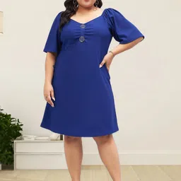 Sztori Women Plus Size Sweetheart Neck Flared Sleeve A-Line Dress-image-11