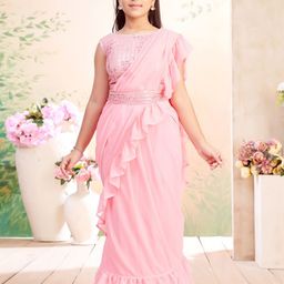 Aarika Girls Sequin Embroidered Choli & Lehenga Saree With Attachable Dupatta-picture-7