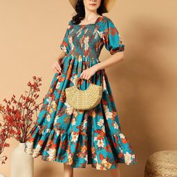 Jash Creation Floral Print Applique Crepe Fit & Flare Dress-image-25