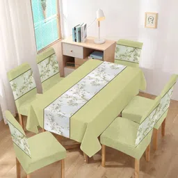 Myntra Elegant Homes Set Of 7 Yellow Tablecloth With Floral Pattern & Matching Chair Cover-12