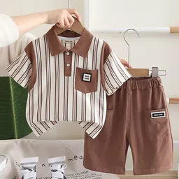 INCLUD Boys Striped Striped Contrast Collared Polo T-Shirt With Shorts-image-94