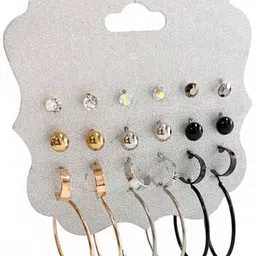 FIRSTCHOICE Set Of 12 Gold-Plated Artificial Stones Studded Circular Shaped Studs image 4