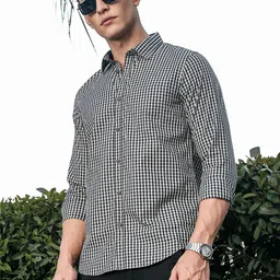 Thomas Scott Men Gingham Checked Premium Slim Fit Pure Cotton Casual Shirt-image-32