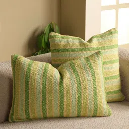 eyda Green & Beige 2 Pieces Embellished Cotton Rectangle Cushion Covers-picture-24