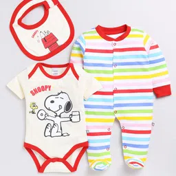 YK X Tinyo Infant Boys Snoopy Printed Pure Cotton Bodysuit with Striped Sleepsuit-15