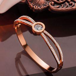 GOLDIWALA Women Cubic Zirconia Rose Gold-Plated Bangle-Style Bracelet-30