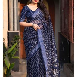KALINI Batik Printed Zari Block Print Saree-image-17