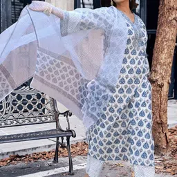 Moda Rapido Women Ethnic Motifs Printed Regular Kurta with Trousers & With Dupatta-image-85
