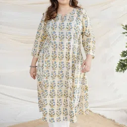 THE INDIAN ETHNIC CO White Ajrakh Cotton Kali Kurta-55