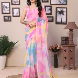 Ready to Wear Color Block Bollywood Georgette Saree-image-37