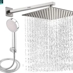 AMJ COMBO of SS304 UltraSlim High Pressure Rainfall Shower Head With Shower Fit Arm HandShower (ABS),SS304 1.5mtr Tube And Hook 10X10+24Inch Arm+HandShower Set)-picture-15