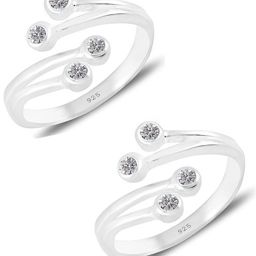 92.5 Sterling Silver Upper Side Open Multi CZ Toe-rings (Bichhiya) for Women Sterling Silver Cubic Zirconia Silver Plated Toe Ring-image-72