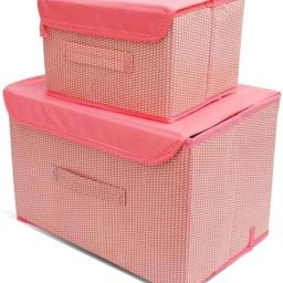 (Pack of 2) Pink Storage Box Bins NonWoven Organizer Foldable with Lid & Handle Storage Box-image-73