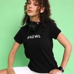 Women Printed Round Neck Cotton Blend Black T-Shirt-image-96