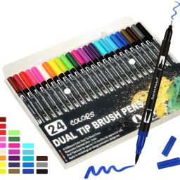24 Dual Tip Art Brush Pens 24-Pack, Brush Tips and Fine Point Art Marker Colored Set, Good for Journal, Calligraphy, Planner, Coloring Book-23