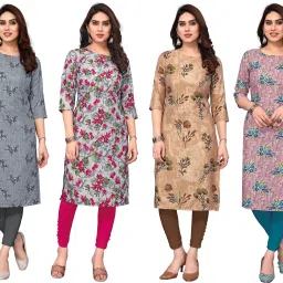 Pack of 4 Women Printed Crepe Straight Kurta-image-32