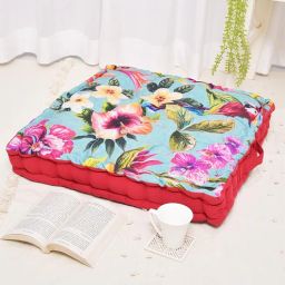 blanc9 Light Blue Cotton Floral 20x20 inches Floor Cushion-picture-33