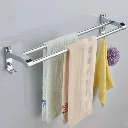 Stainless Steel Straight Towel Holder/Towel Hanger/Towel Rod/Towel Bar for Bathroom and Kitchen/Rack Shelf (Chrome Finish-24 Inch 2 Bar Towel Rod ) Silver Towel Holder-image-22