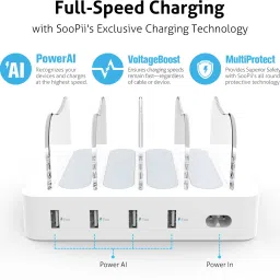 Soopii Smart Charging Station Dock & Organizer for Smartphones, Tablets & Other Gadgets - 4-Port Compact Multiple USB Charger with Charging Status Indicator Charging Pad image 4