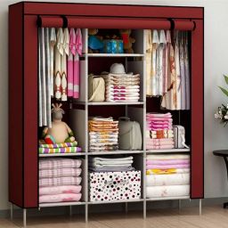 C1 Premium 3 Door 8 Shelf PVC Carbon Steel Collapsible Wardrobe-image-79