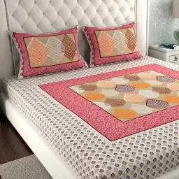 144 TC Cotton Double Jaipuri Prints Flat Bedsheet-12
