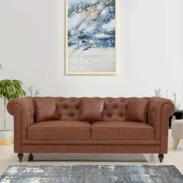 amberville from pepperfry Alberto Leatherette 3 Seater Sofa in Brown Colour-picture-7