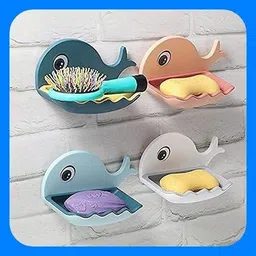 sjk Fish Shape Cute Adhesive Waterproof Wall Mounted Soap Dish(PACK OF 1)-picture-2