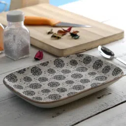 miah decor Rectangle White & Black Ceramic (Set of 2) Tray Set-picture-49