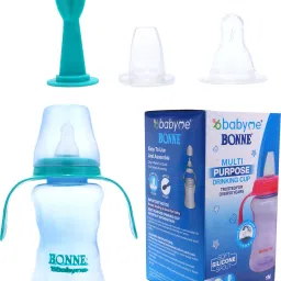 Multi Purpose 3 in 1 baby Drinking Cup with LSR Nipple & Plastic Feeder Spoon - 250 ml-picture-2