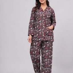 Women Shirt & Pyjama set Black Floral Print-picture-19
