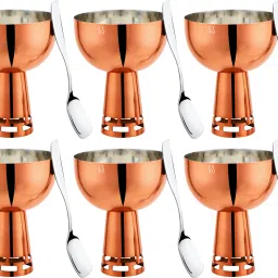 Basill Bowls Set with 6 Bowls and 6 Spoons for Ice Cream - Rose Gold Bowl Serving Set-image-59