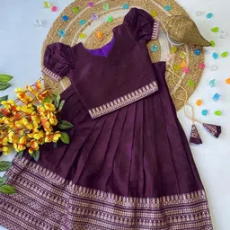 Kedar Fab Girls Puffed Sleeves Blouse & Lehenga-picture-15
