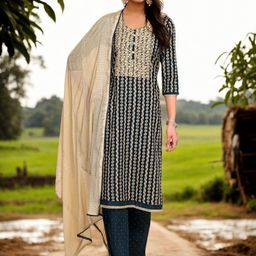 Anouk Women Ethnic Motifs Embroidered Regular Thread Work Pure Cotton Kurta with Pyjamas & With Dupatta-image-71