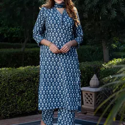 KALINI Women Floral Printed Regular Pure Cotton Kurta with Palazzos & With Dupatta-19