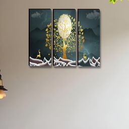 SAF White & Yellow 3 Pieces Floral and Botanical Synthetic Wood Wall Paintings-picture-16