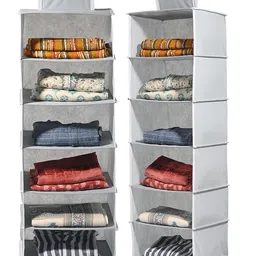 Kuber Industries Grey 2 Pieces 6 Shelf Foldable Hanging Multi-Utility Wardrobe Organisers-19