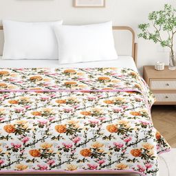 BELLA CASA White & Pink Floral Mild Winter 110 GSM Double Bed Dohar-image-89